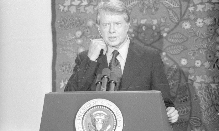 30/03/1978 - Jimmy Carter visita o Brasil e dá coletiva no Hotel Nacional - (Foto: O Globo)