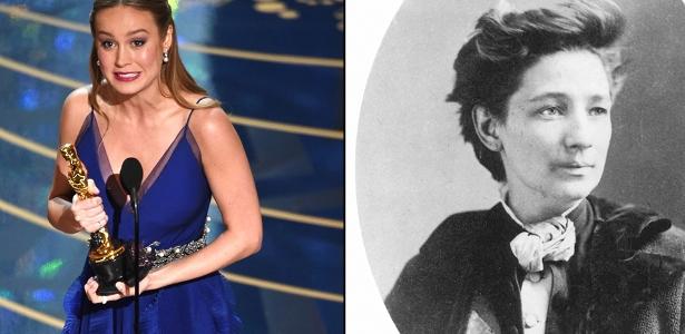 A jovem atriz vencedora do Oscar Brie Larson vai interpretar Victoria Claflin Woodhull no cinema, a primeira candidata a presidente dos EUA. - (Kevin Winter/Getty Images e HO-Copyright The Collection of The New York Historical Society/Reuters)