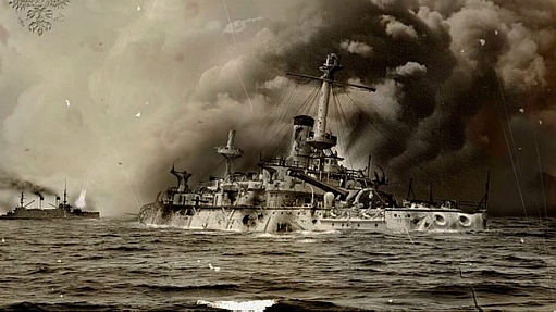 O navio Mikasa, nau capitânia da Marinha Imperial japonesa na guerra Russo-Japonesa (1904-1905)