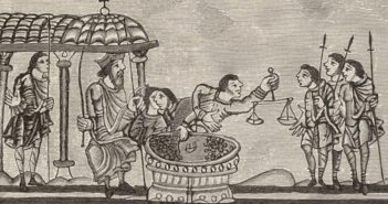 O pagamento de impostos, como ilustra essa gravura britânica, acontece há mais de 5.000 anos (Imagem: Getty Images)