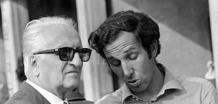 Lendário designer da Ferrari, Mauro Forghieri e o fundador da equipe, Enzo Ferrari. (Fotografia: David Phipps)