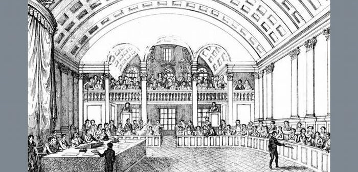 Ilustração do plenário onde se reunia a primeira Assembleia Constituinte, no centro do Rio © Fornecido por IstoÉ