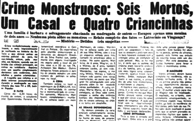 Manchete do jornal O Popular em 1957, um dia após o crime, em Goiânia — Foto: Reprodução/Jornal O Popular