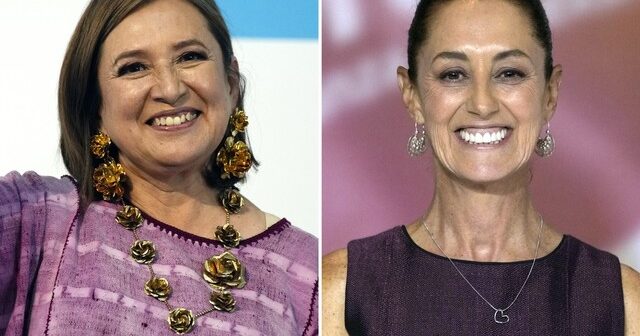 Xochitl Galvez (esquerda) e Claudia Sheinbaum em junho de 2023 — Foto: Fernando Llano/AP