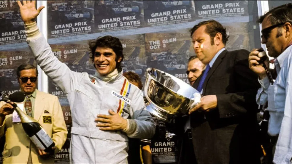 François Cevert no pódio do GP dos EUA de 1971 — Foto: Reprodução