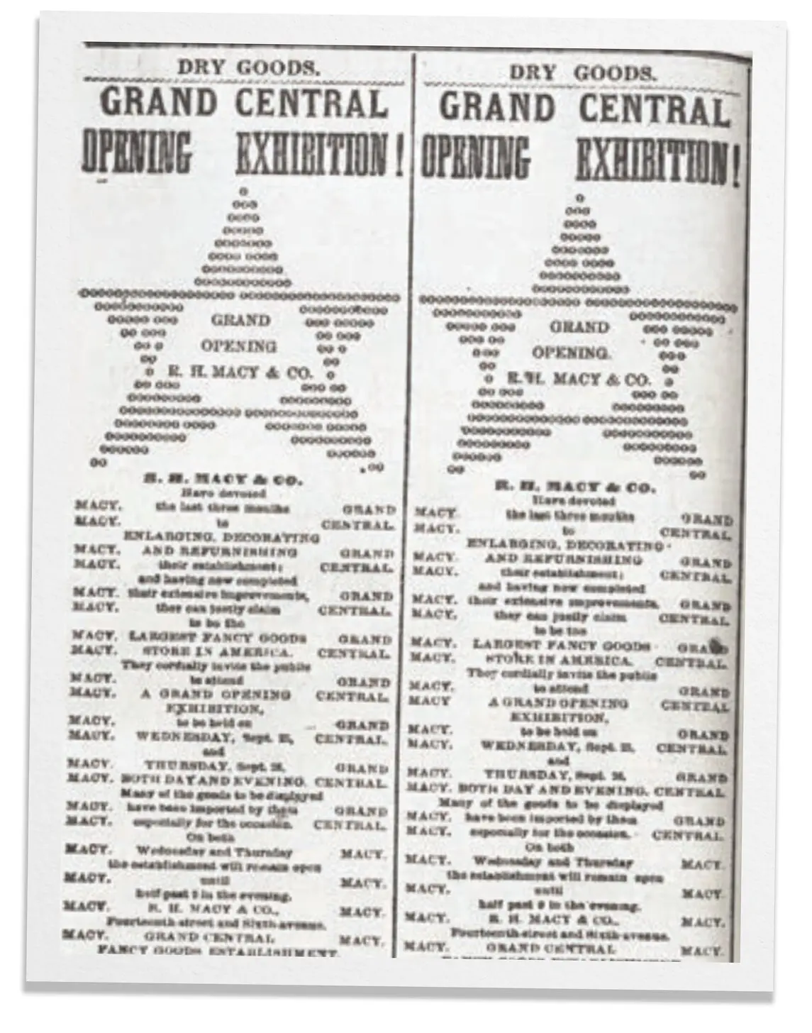 Um anúncio da RH Macy mostra uma versão inicial do logotipo da estrela da empresa.Crédito...Vários