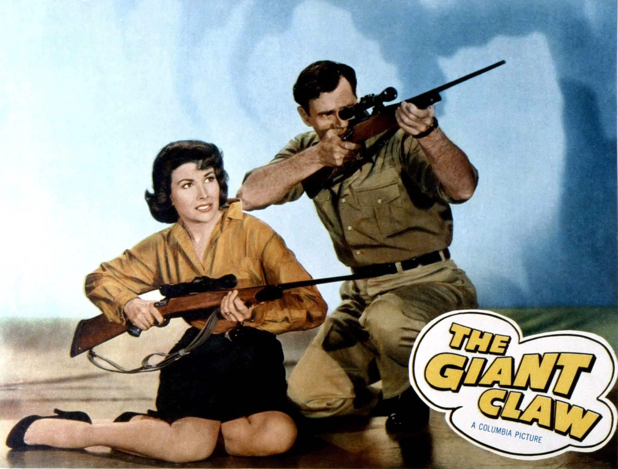 Em 1957, a Sra. Mara Corday interpretou uma matemática em “The Giant Claw”, em que um pássaro gigantesco destrói prédios e fomenta o pânico.Crédito...Columbia Pictures, via LMPC/Getty Images