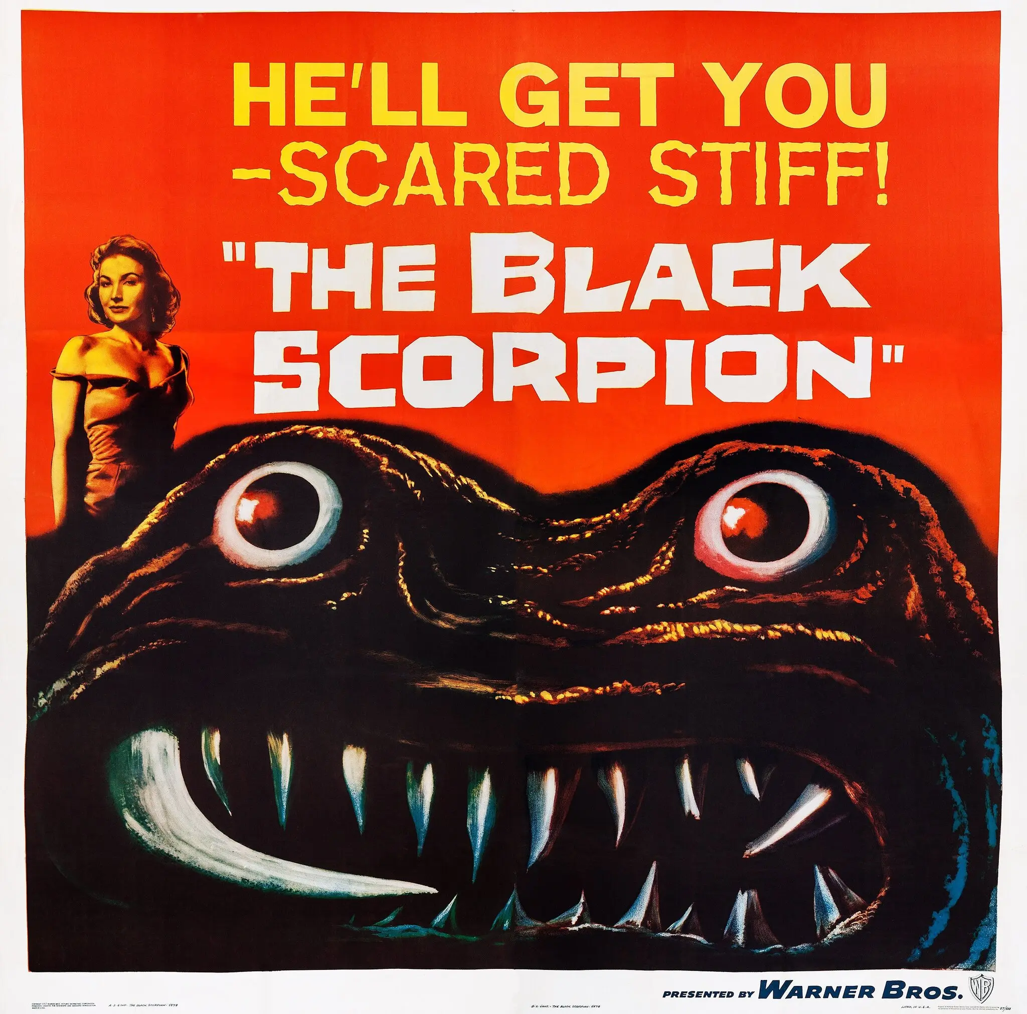 A Sra. Mara Corday era uma fazendeira em “O Escorpião Negro” (1957), sobre escorpiões gigantes que ameaçam o interior do México.Crédito...Warner Bros, via LMPC/Getty Images