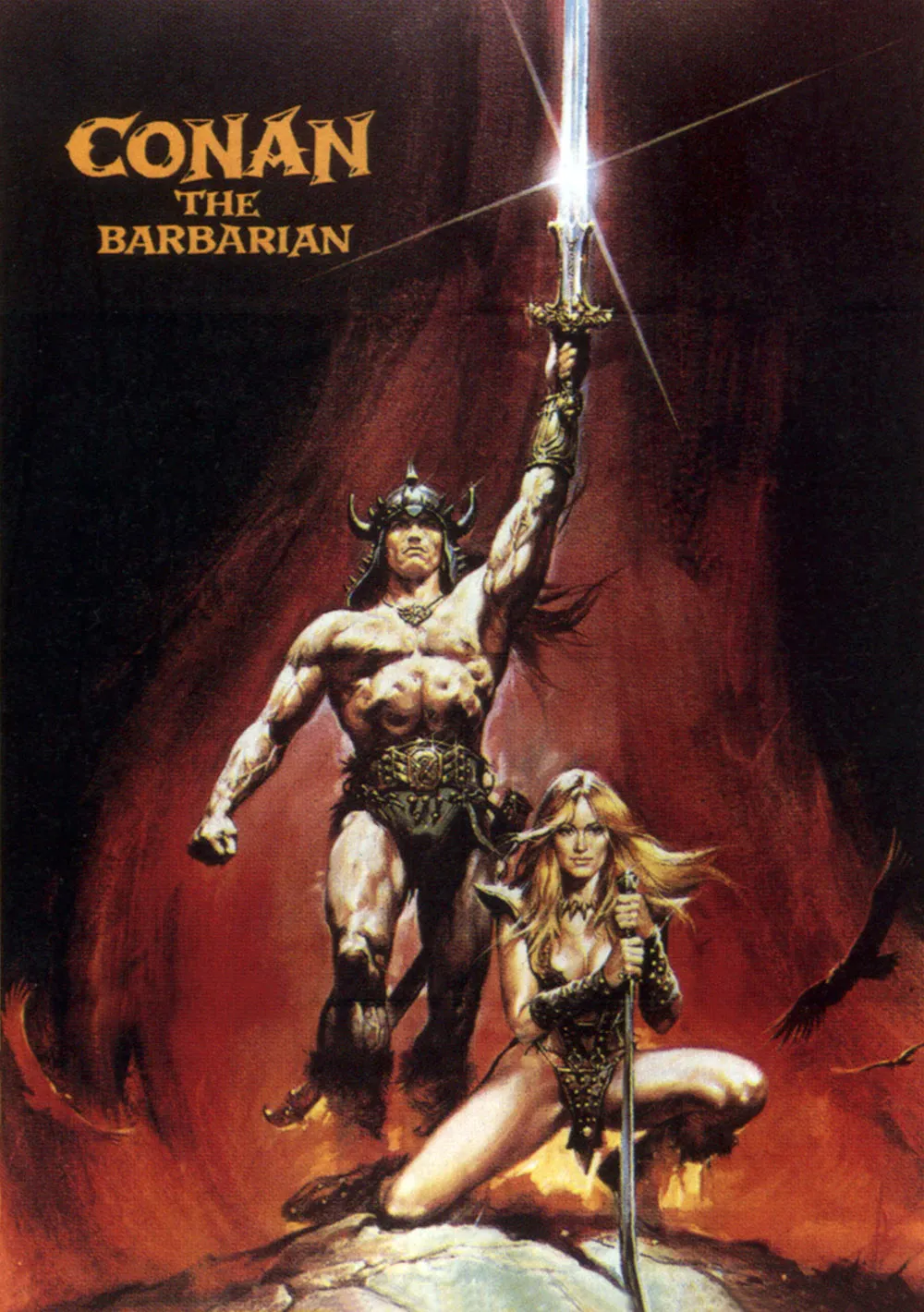 Arte para "Conan, o Bárbaro", de 1982, com Arnold Schwarzenegger e Sandahl Bergman. Universal Pictures/Cortesia da Everett Collection