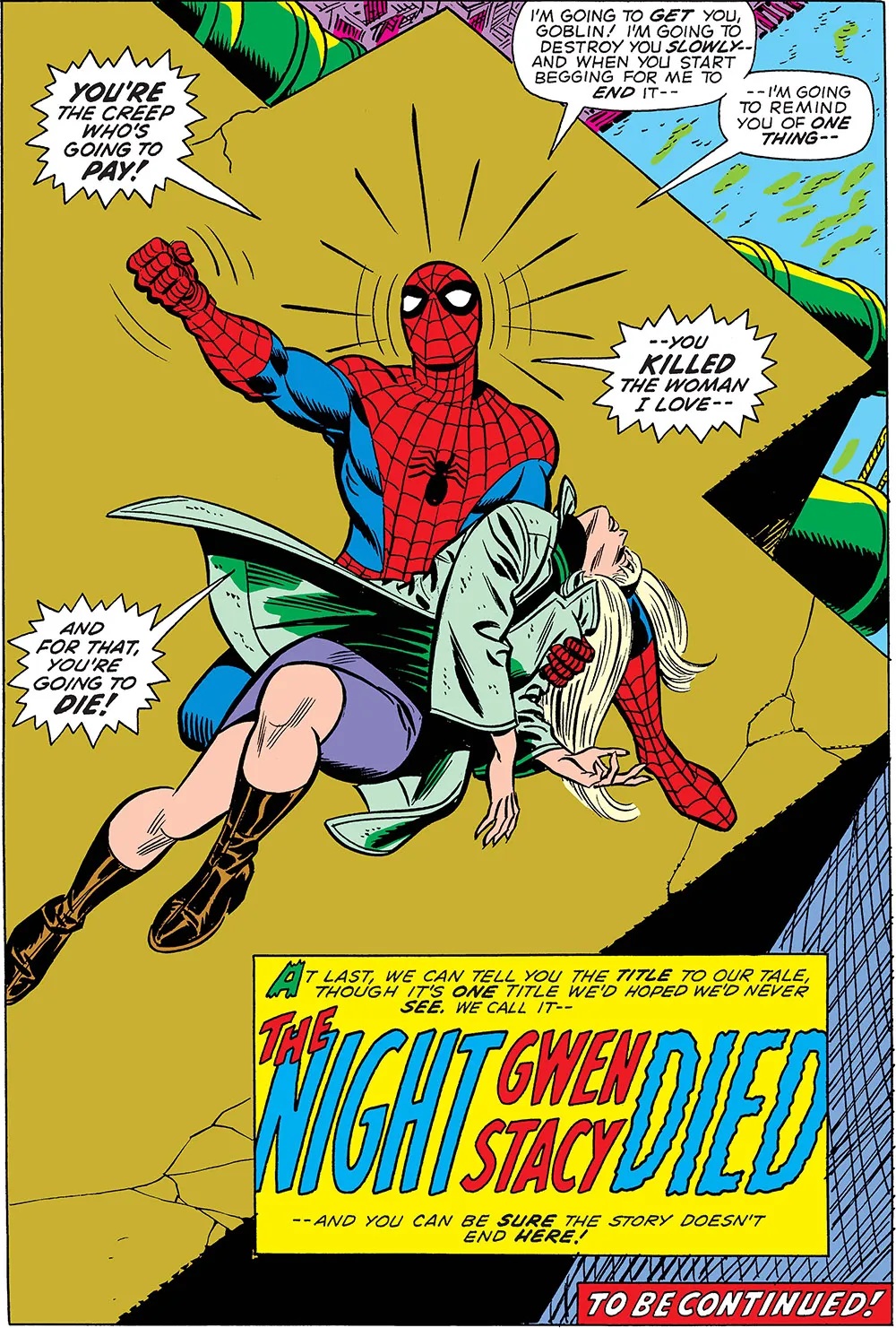 “A Noite em que Gwen Stacy Morreu.” Cortesia da Marvel