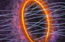 Representação artística do núcleo da nuvem molecular MC 27, baseada em observações do telescópio ALMA. — Foto: Y. Nakamura, K. Tokuda e outros