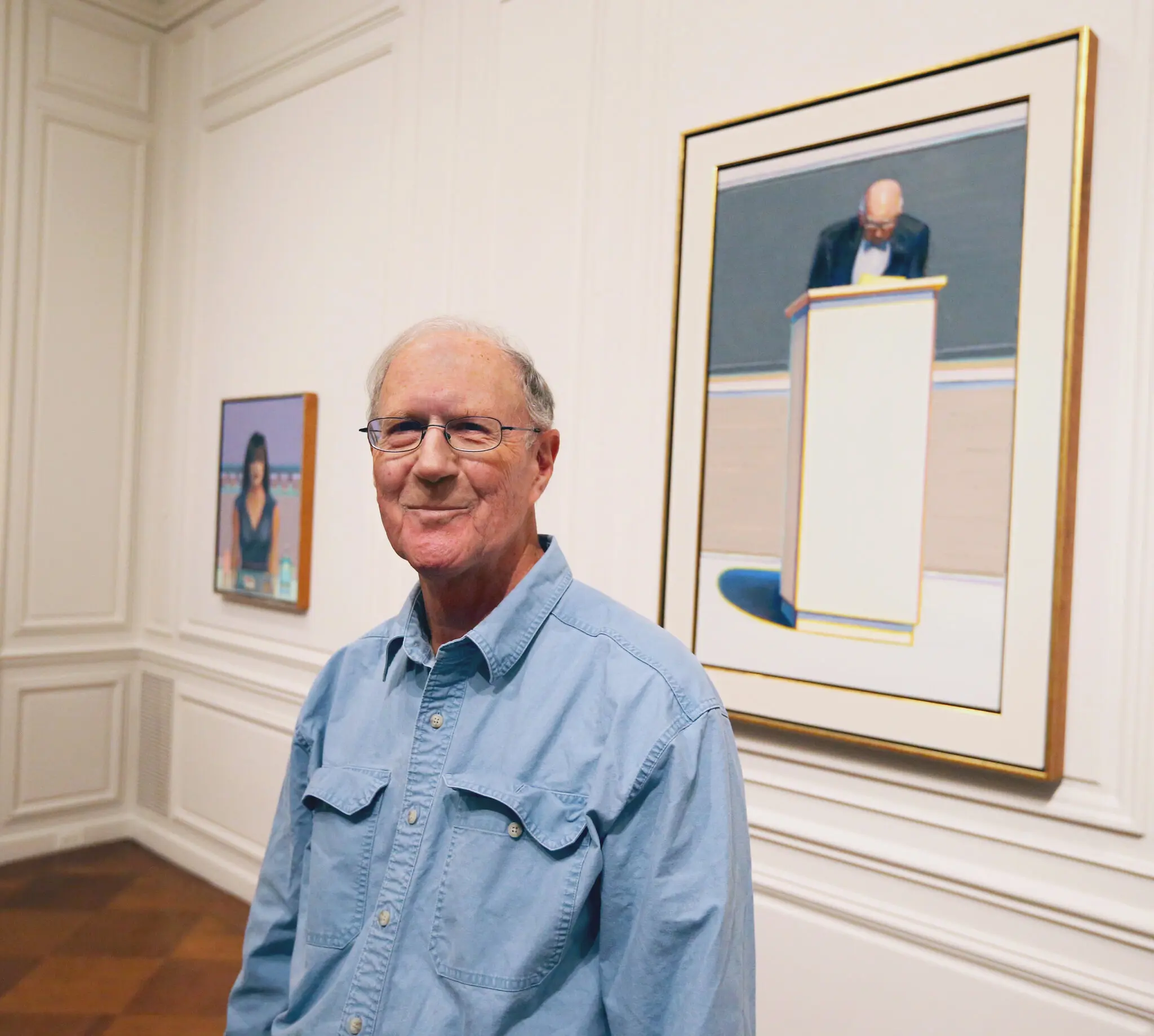 O historiador de arte John Wilmerding foi o curador da exposição "Wayne Thiebaud: Uma Retrospectiva", realizada em 2012 na Acquavella Galleries, em Manhattan.Crédito...Chang W. Lee/The New York Times; Thiebaud Licenciado pela VAGA, Nova York