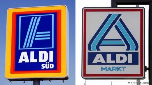 Os logotipos das empresas Aldi Süd e Aldi Nord.