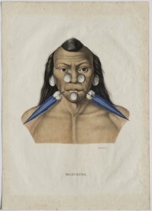 Retrato do índio Muxuruna. Considerado uma das mais belas gravuras de índios do século XIX, a litografia colorida a mão faz parte do álbum Viagem ao Brasil de Spix e Martius, publicado em Munique em 1823 (Foto: Foto/ Edouard Fraipont)