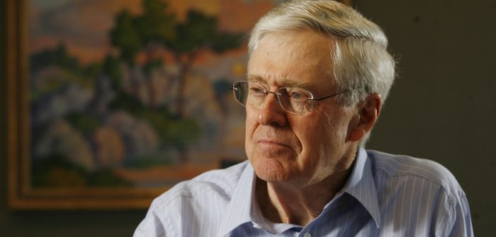 In this February 26, 2007 file photograph, Charles Koch, head of Koch Industries, talks passionately about his new book on Market Based Management. (Bo Rader/Wichita Eagle/MCT via Getty Images)
