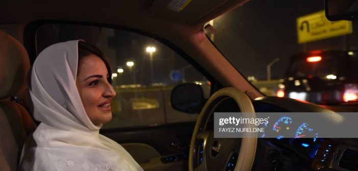Saudi Samar Almogren drives her car through Riyadh city's streets ... Getty Images