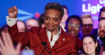 Mayor-elect Lori Lightfoot celebrates Tuesday during her election night party in Chicago.
