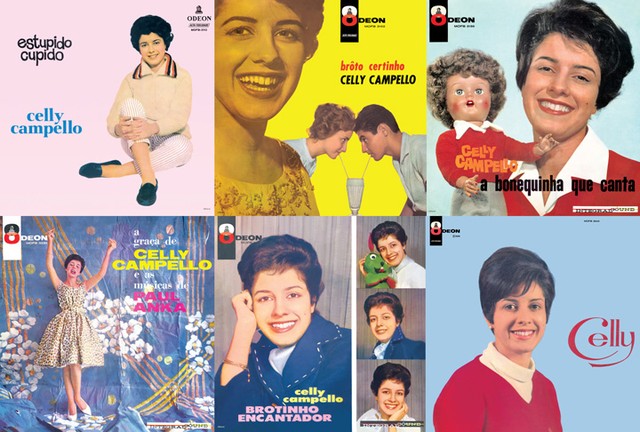Capas dos seis álbuns lançados por Celly Campello entre 1959 e 1968 — Foto: Reprodução / Montagem Mauro Ferreira