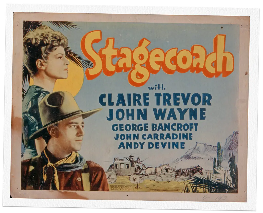 “Stagecoach” (1939), o filme que fez de John Wayne uma estrela, foi um dos quatro filmes pelos quais Spencer foi indicado ao Oscar. (Crédito: Arte da imagem do pôster do filme/Getty Images)