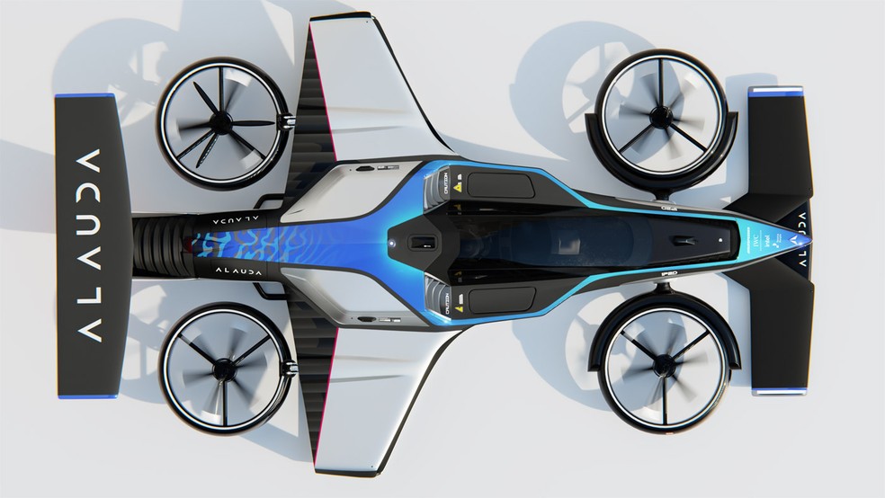 Carro voador de corrida tem quatro pares de rotores — Foto: Divulgação