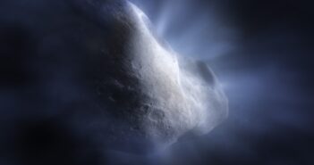 Representação artística mostra como o cometa 238P/Read se parece: um corpo rochoso envolto de vapor d'água. — Foto: NASA/ESA/DIVULGAÇÃO