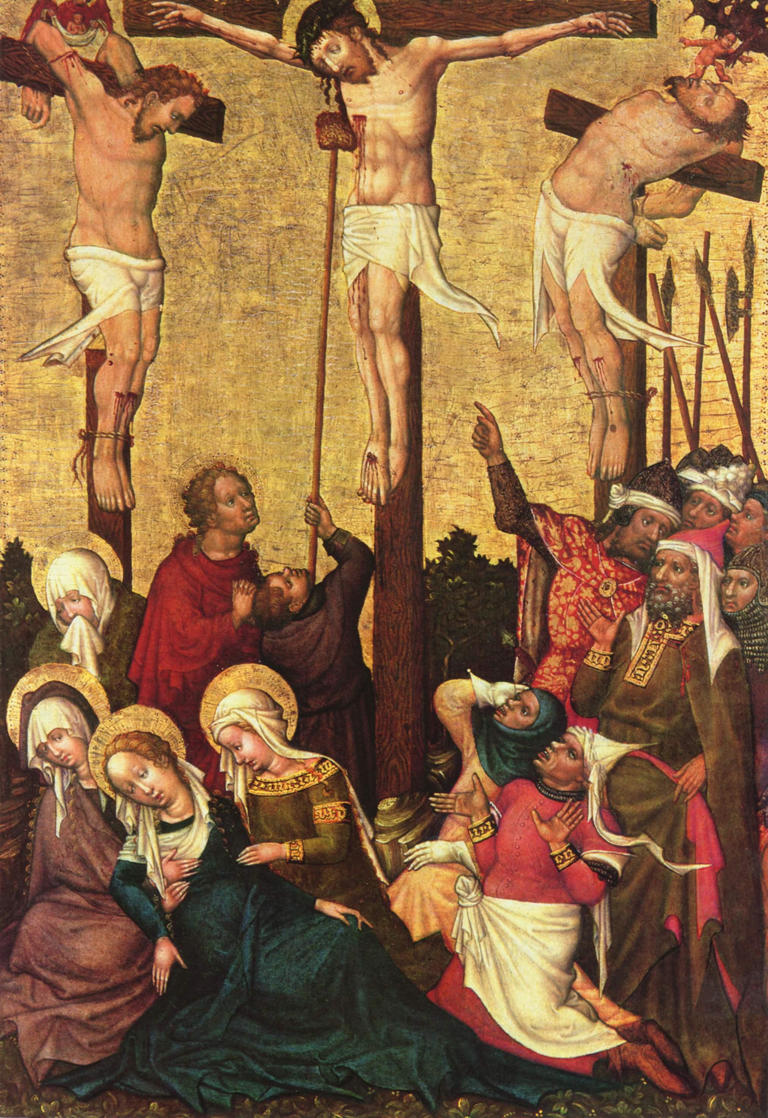 A crucificação, em pintura de Hans Von Tübingen, século 15 © Domínio Público