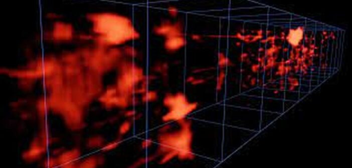 Reconstrução em 3D da teia cósmica no espaço — Foto: Caltech/R. Hurt (IPAC)