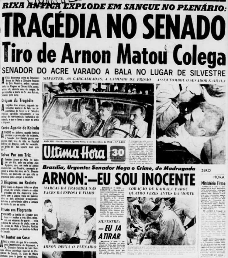 Capa do jornal Última Hora um dia após crime no Senado. (Imagem: Biblioteca Nacional)