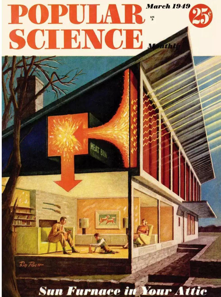 A revista Popular Science dedicou sua capa à Sun Dover House em março de 1949, com a legenda "forno solar em seu sótão". © BBC
