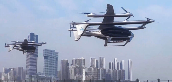 A empresa chinesa AutoFlight realizou o primeiro teste de voo bem-sucedido do mundo de um táxi voador elétrico entre duas cidades, na província de Guangdong