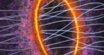 Representação artística do núcleo da nuvem molecular MC 27, baseada em observações do telescópio ALMA. — Foto: Y. Nakamura, K. Tokuda e outros