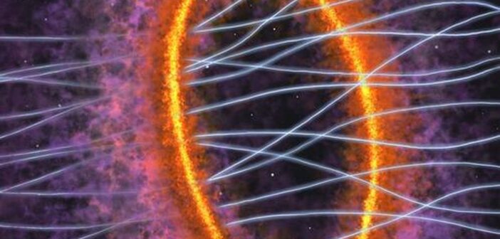 Representação artística do núcleo da nuvem molecular MC 27, baseada em observações do telescópio ALMA. — Foto: Y. Nakamura, K. Tokuda e outros
