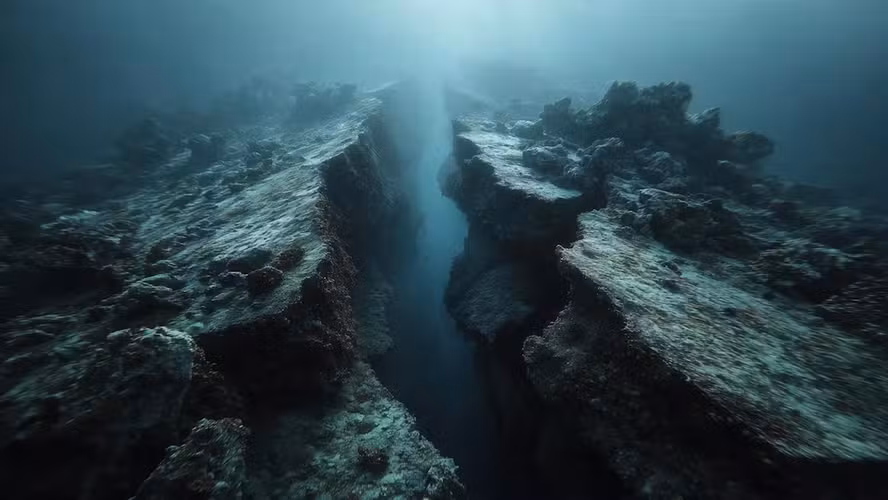 Fenda no fundo do oceano ilustra o processo de ruptura de uma placa tectônica, fenômeno registrado pela primeira vez por cientistas na costa do Canadá — Foto: Science